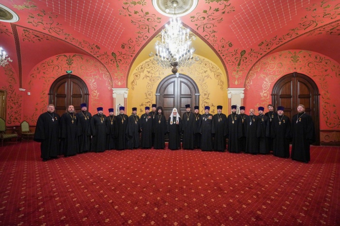 Встреча Святейшего Патриарха Московского и всея Руси Кирилла с клириками Москвы и Московской области, совершившими командировки в зону СВО